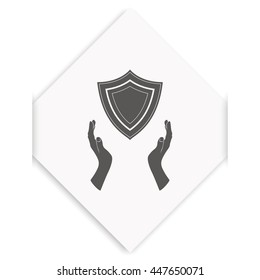 Illustration of two hands offering a shield. Flat illustration.