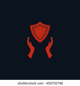 Illustration of two hands offering a shield. Flat illustration.
