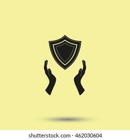 Illustration of two hands offering a shield. Flat illustration.