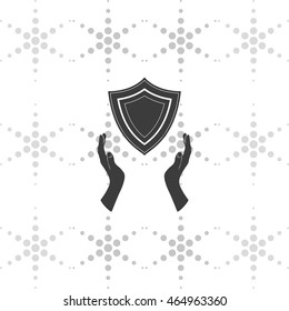 Illustration of two hands offering a shield. Flat illustration.