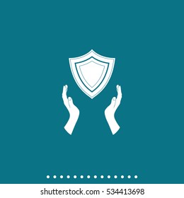 Illustration of two hands offering a shield. Flat illustration.