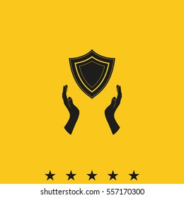 Illustration of two hands offering a shield. Flat illustration.