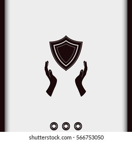 Illustration of two hands offering a shield. Flat illustration.