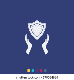 Illustration of two hands offering a shield. Flat illustration.