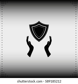 Illustration of two hands offering a shield. Flat illustration.