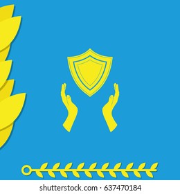 Illustration of two hands offering a shield. Flat illustration.