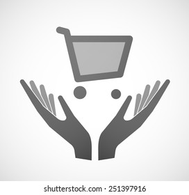 Illustration of two hands offering a shopping cart