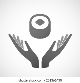 Illustration of two hands offering a sushi