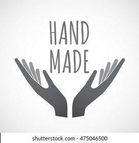 Illustration of two hands offering with    the text HAND MADE