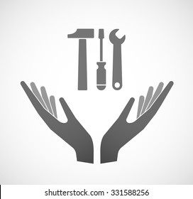 Illustration of two hands offering a tool set
