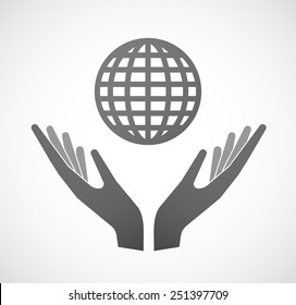 Illustration of two hands offering a world globe