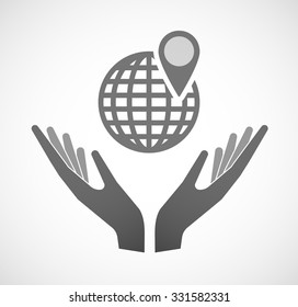 Illustration of two hands offering a world globe