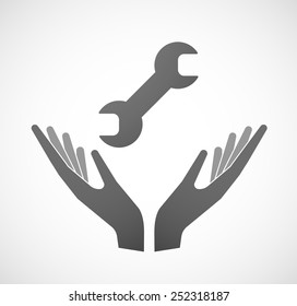 Illustration of two hands offering a wrench