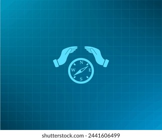 Illustration of two hands protecting or giving a compass