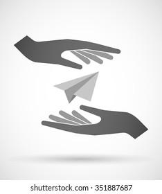 Illustration of two hands protecting or giving a paper plane
