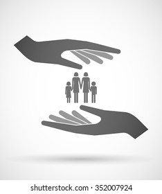 Illustration of two hands protecting or giving a lesbian parents family pictogram