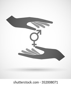 Illustration of two hands protecting or giving a transgender symbol