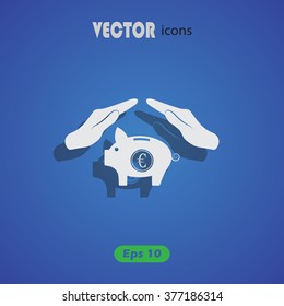 Illustration of two hands protecting or giving a euro piggy bank
