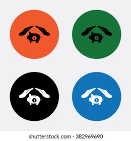 Illustration of two hands protecting or giving a dollar piggy bank