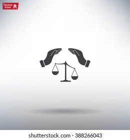 Illustration of two hands protecting or giving an unbalanced weight scale