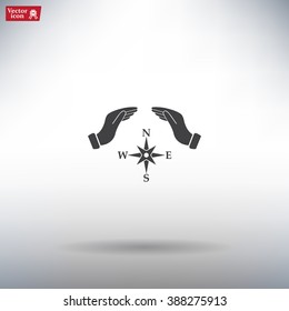 Illustration of two hands protecting or giving a compass
