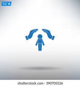 Illustration of two hands protecting or giving a female pictogram