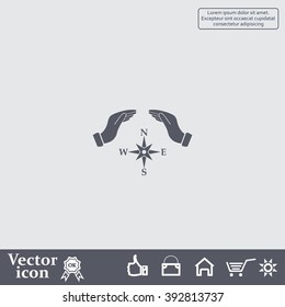Illustration of two hands protecting or giving a compass