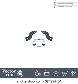 Illustration of two hands protecting or giving an unbalanced weight scale