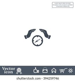 Illustration of two hands protecting or giving a compass