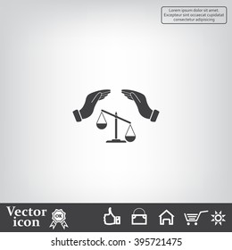 Illustration of two hands protecting or giving an unbalanced weight scale