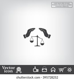Illustration of two hands protecting or giving an unbalanced weight scale