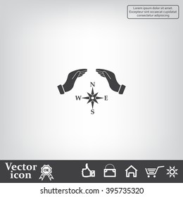 Illustration of two hands protecting or giving a compass