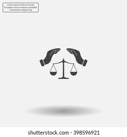 Illustration of two hands protecting or giving an unbalanced weight scale