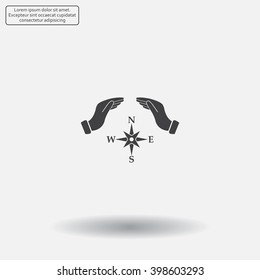 Illustration of two hands protecting or giving a compass