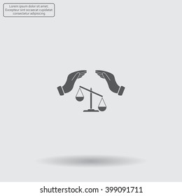 Illustration of two hands protecting or giving an unbalanced weight scale
