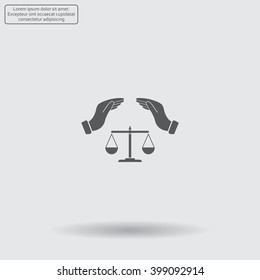 Illustration of two hands protecting or giving an unbalanced weight scale