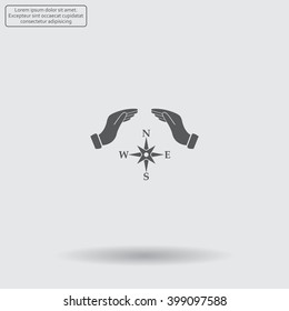 Illustration of two hands protecting or giving a compass