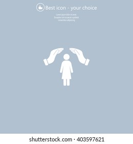 Illustration of two hands protecting or giving a female pictogram