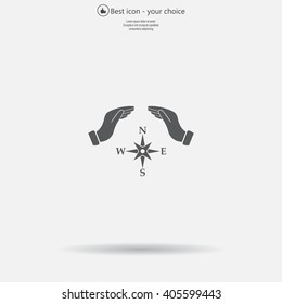 Illustration of two hands protecting or giving a compass