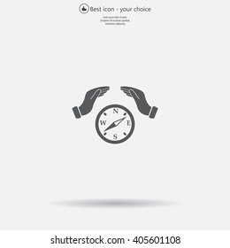 Illustration of two hands protecting or giving a compass