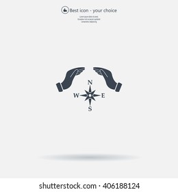 Illustration of two hands protecting or giving a compass