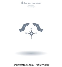 Illustration of two hands protecting or giving a compass
