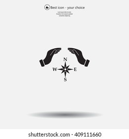 Illustration of two hands protecting or giving a compass