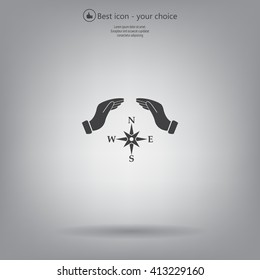Illustration of two hands protecting or giving a compass