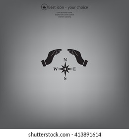 Illustration of two hands protecting or giving a compass