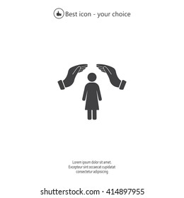 Illustration of two hands protecting or giving a female pictogram