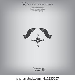 Illustration of two hands protecting or giving a compass
