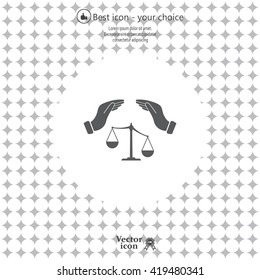 Illustration of two hands protecting or giving an unbalanced weight scale