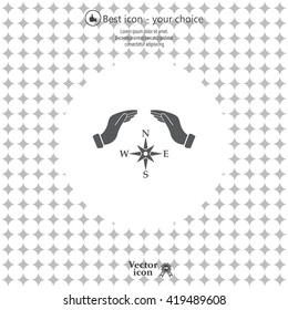 Illustration of two hands protecting or giving a compass