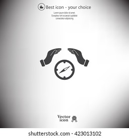 Illustration of two hands protecting or giving a compass